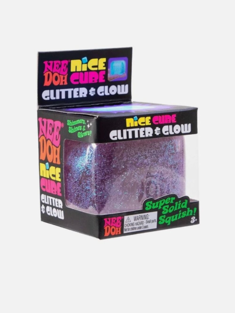 Schylling NeeDoh Nice Cube Glitter & Glow - PURPLE Sensory Squeeze Toy (NEW)